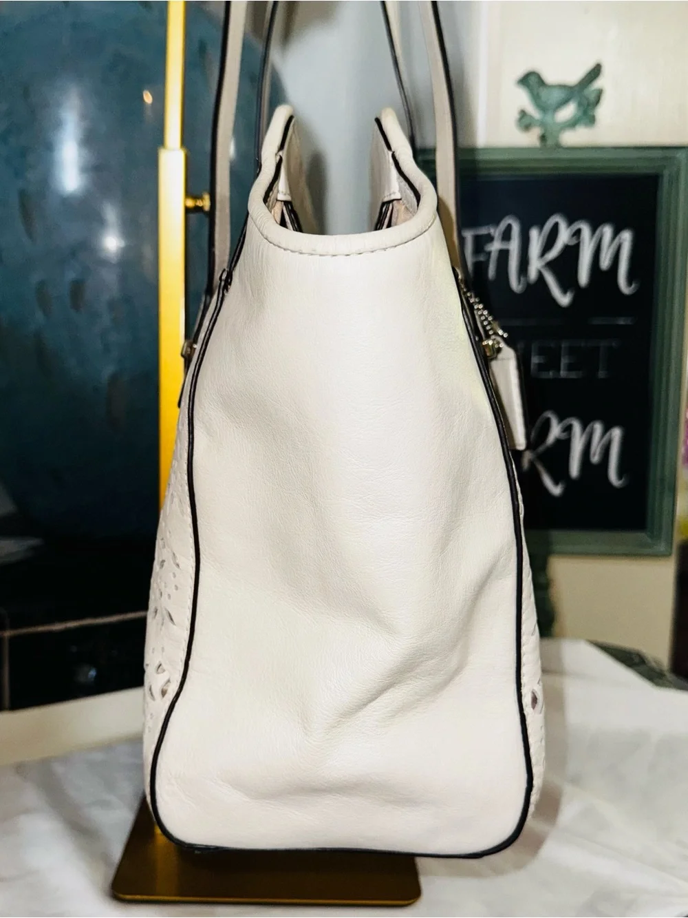 COACH Taylor Eyelet Chalk Leather Tote Satchel 2014 -  #27391 - GUC